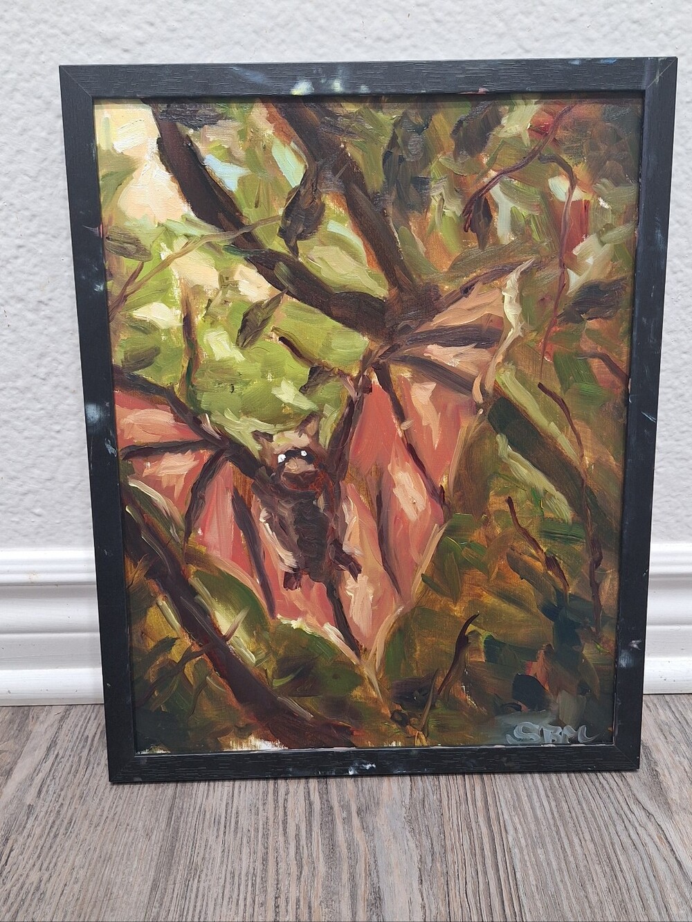 Original Bat Painting In Oil 11x14 Framed